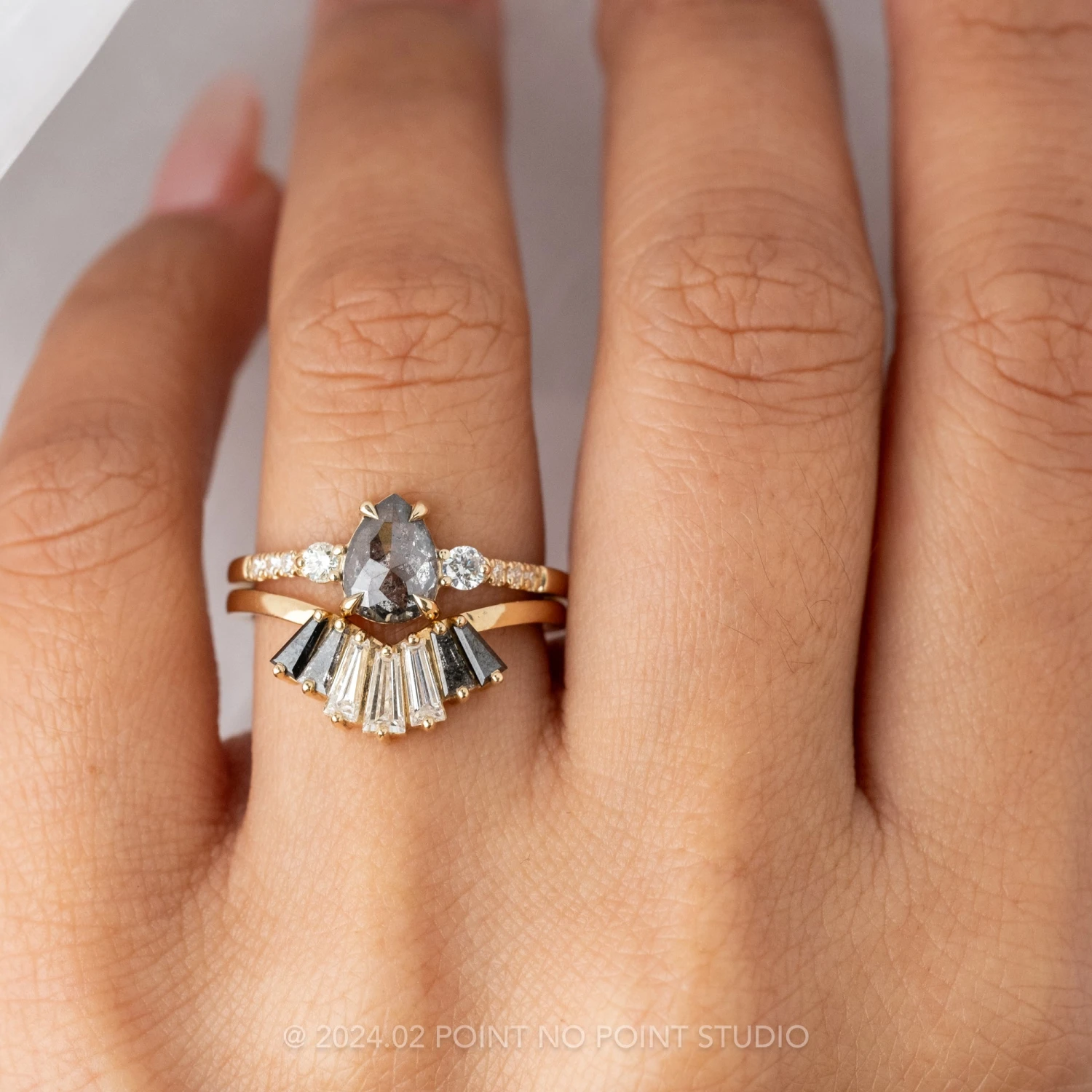 1.15 Carat Black Speckled Pear Diamond Engagement Ring, Eliza Setting, 14K Yellow Gold 2 1.15 Carat Black Speckled Pear Diamond Engagement Ring, Eliza Setting, 14K Yellow Gold - Image 2