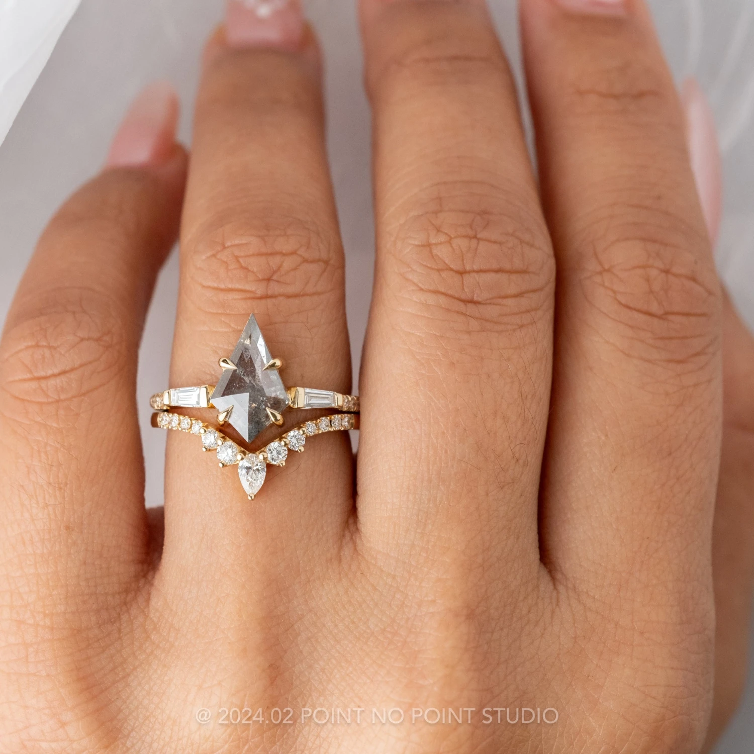1.39 Carat Salt And Pepper Kite Diamond Engagement Ring, Eliza Setting, 14K Yellow Gold 2 1.39 Carat Salt And Pepper Kite Diamond Engagement Ring, Eliza Setting, 14K Yellow Gold - Image 2