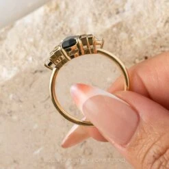 1.53 Carat Teal Hexagon Sapphire And Diamond Engagement Ring, Betty Setting, 14K Yellow Gold -Point No Point Studio Store 20240229 SFS0081