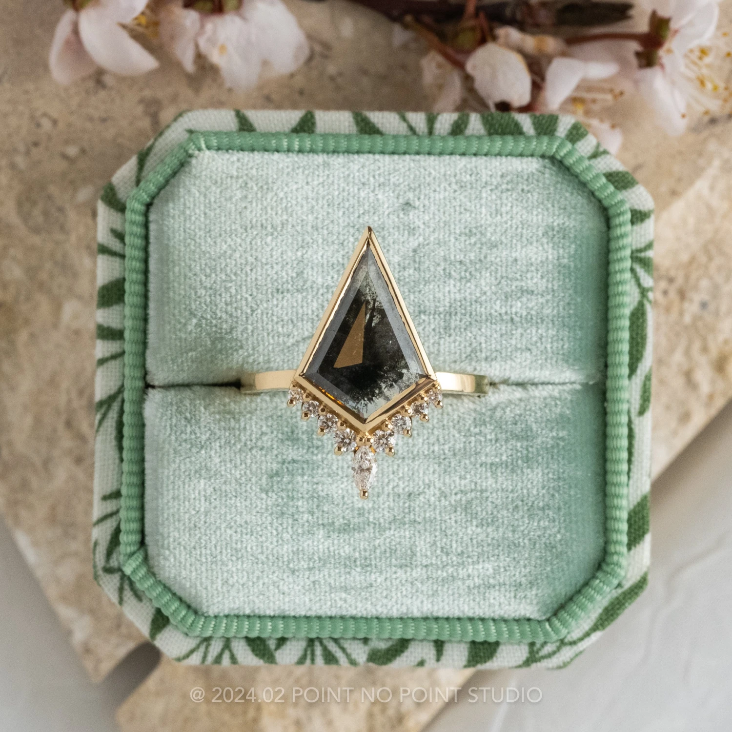 1.72 Carat Black Speckled Kite Diamond Engagement Ring, Bezel Ava Setting, 14K Yellow Gold 3 1.72 Carat Black Speckled Kite Diamond Engagement Ring, Bezel Ava Setting, 14K Yellow Gold - Image 3