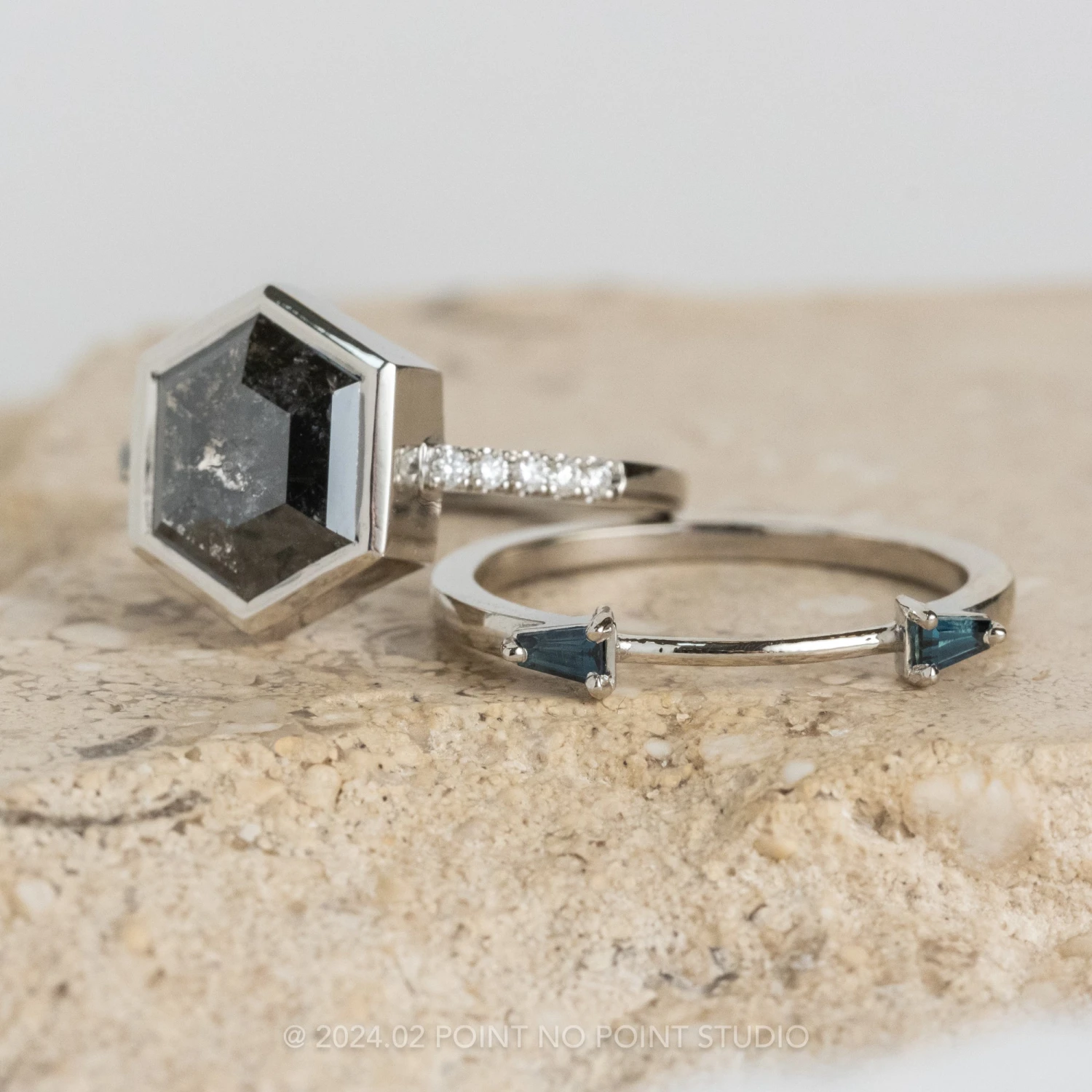 Baguette Sapphire Wedding Cuff, Harper Setting, 14k White Gold 3 Baguette Sapphire Wedding Cuff, Harper Setting, 14k White Gold - Image 3