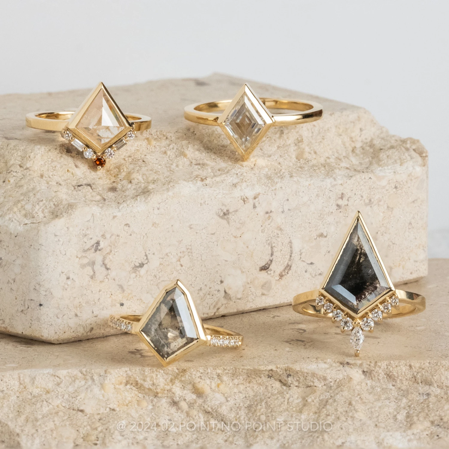 1.72 Carat Black Speckled Kite Diamond Engagement Ring, Bezel Ava Setting, 14K Yellow Gold 4 1.72 Carat Black Speckled Kite Diamond Engagement Ring, Bezel Ava Setting, 14K Yellow Gold - Image 4