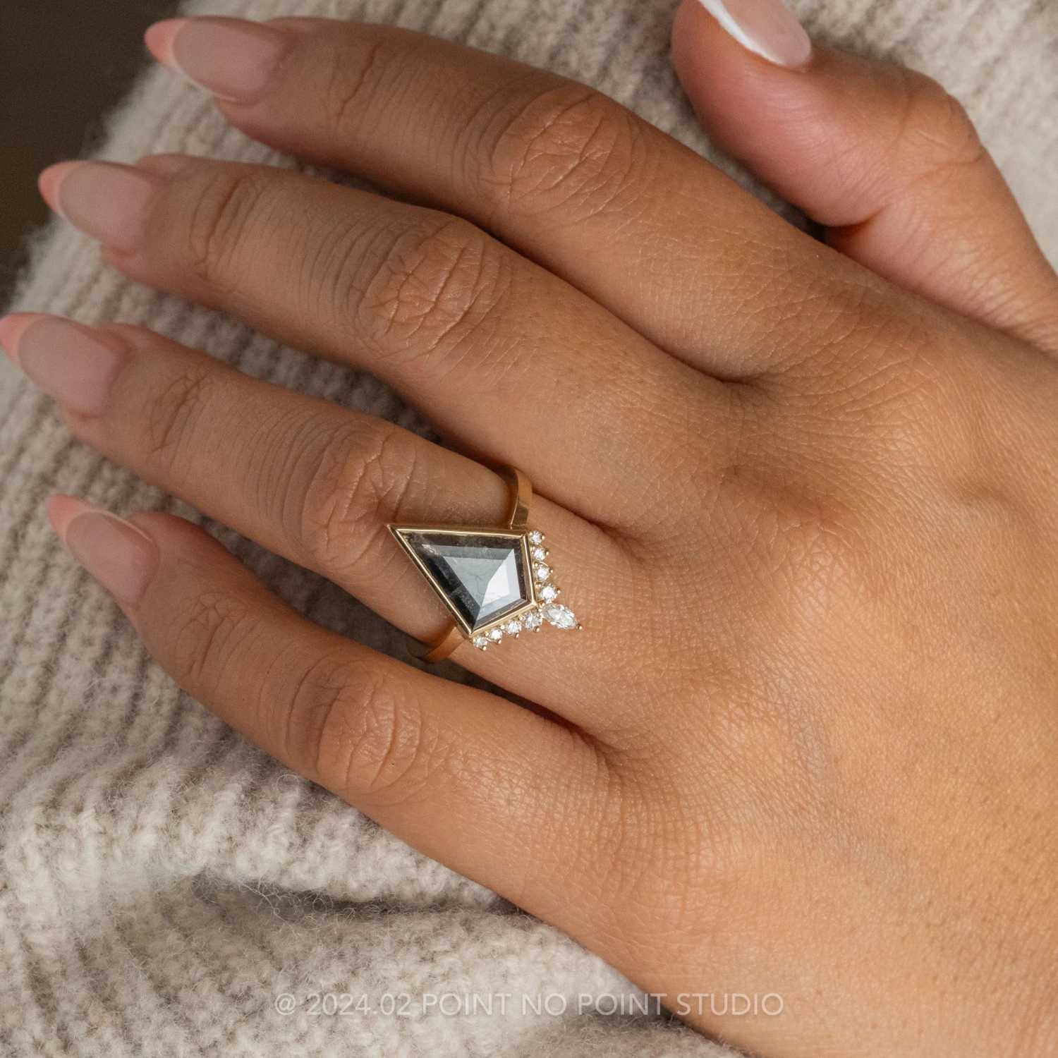 1.72 Carat Black Speckled Kite Diamond Engagement Ring, Bezel Ava Setting, 14K Yellow Gold 2 1.72 Carat Black Speckled Kite Diamond Engagement Ring, Bezel Ava Setting, 14K Yellow Gold - Image 2