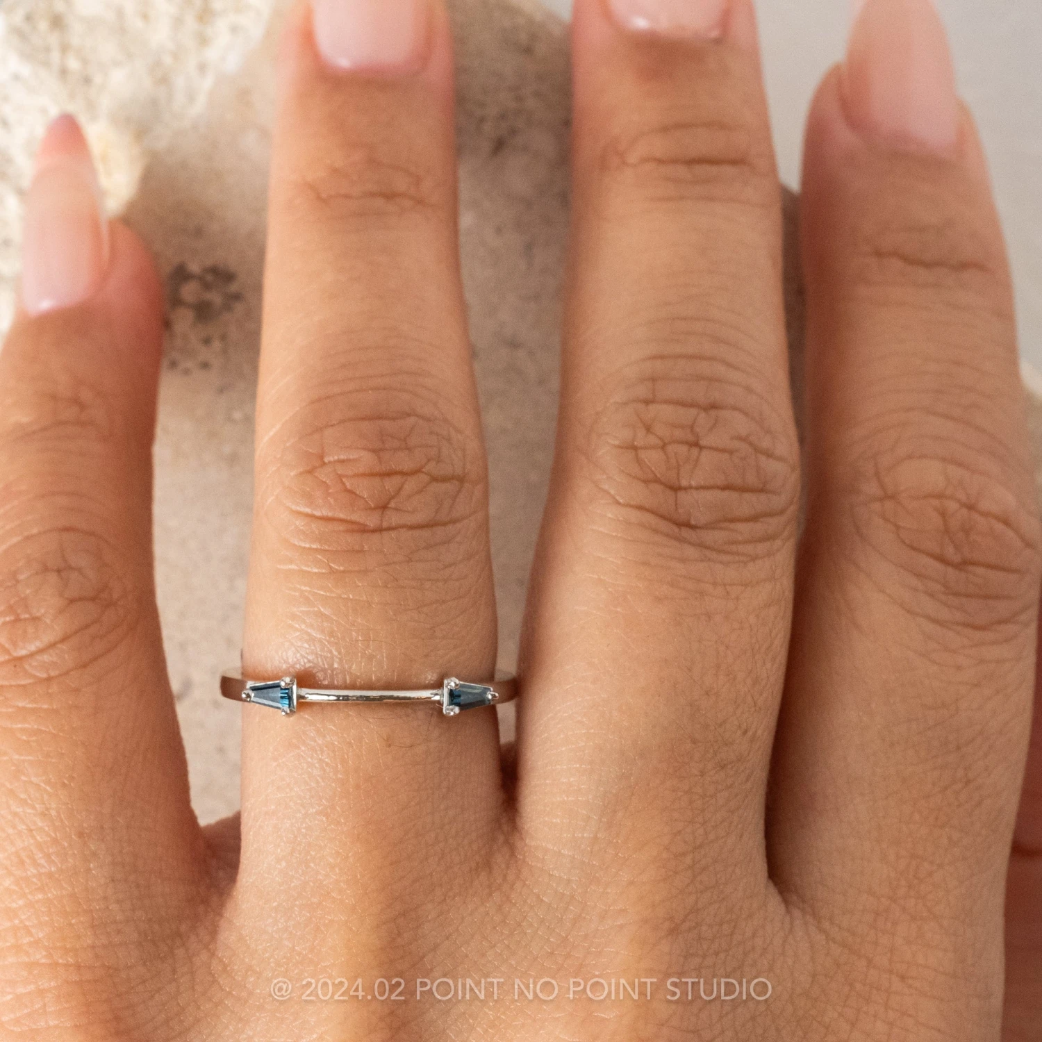 Baguette Sapphire Wedding Cuff, Harper Setting, 14k White Gold 2 Baguette Sapphire Wedding Cuff, Harper Setting, 14k White Gold - Image 2