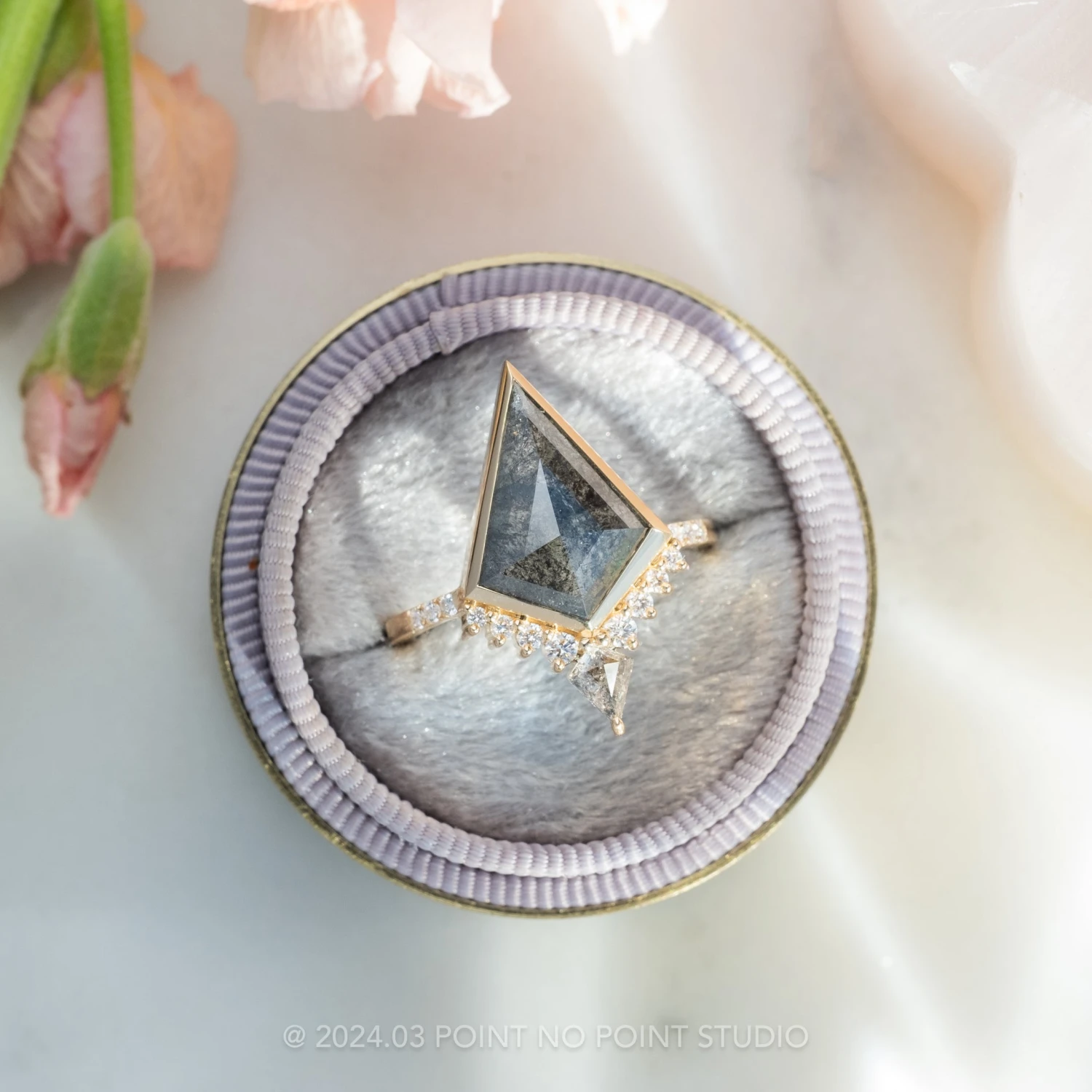 2.08 Carat Black Speckled Kite Diamond Engagement Ring, Bezel Avaline Setting, 14K Yellow Gold 3 2.08 Carat Black Speckled Kite Diamond Engagement Ring, Bezel Avaline Setting, 14K Yellow Gold - Image 3