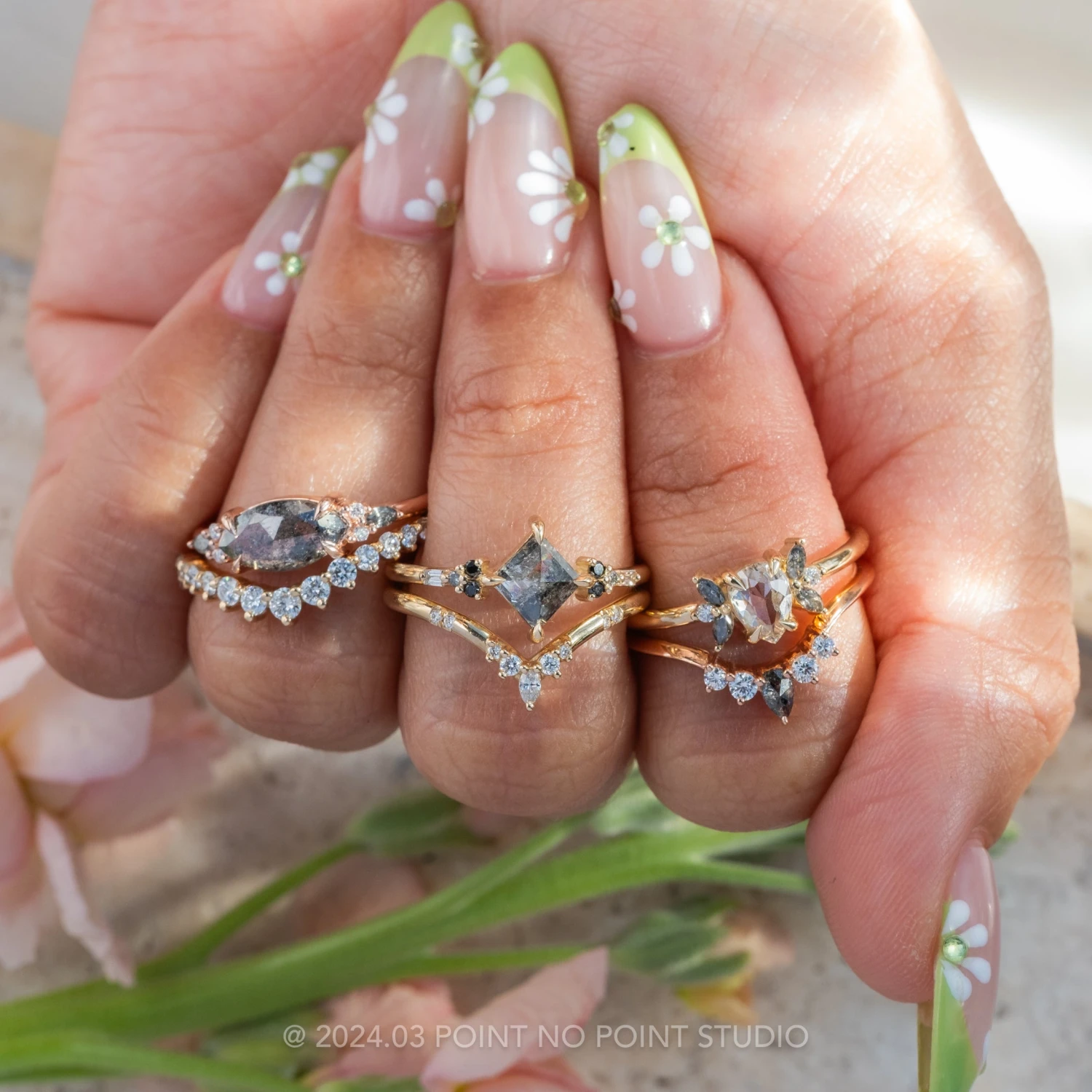 .76 Carat Salt And Pepper Pear Diamond Engagement Ring, Apollo Setting, 14k Yellow Gold 3 .76 Carat Salt And Pepper Pear Diamond Engagement Ring, Apollo Setting, 14k Yellow Gold - Image 3