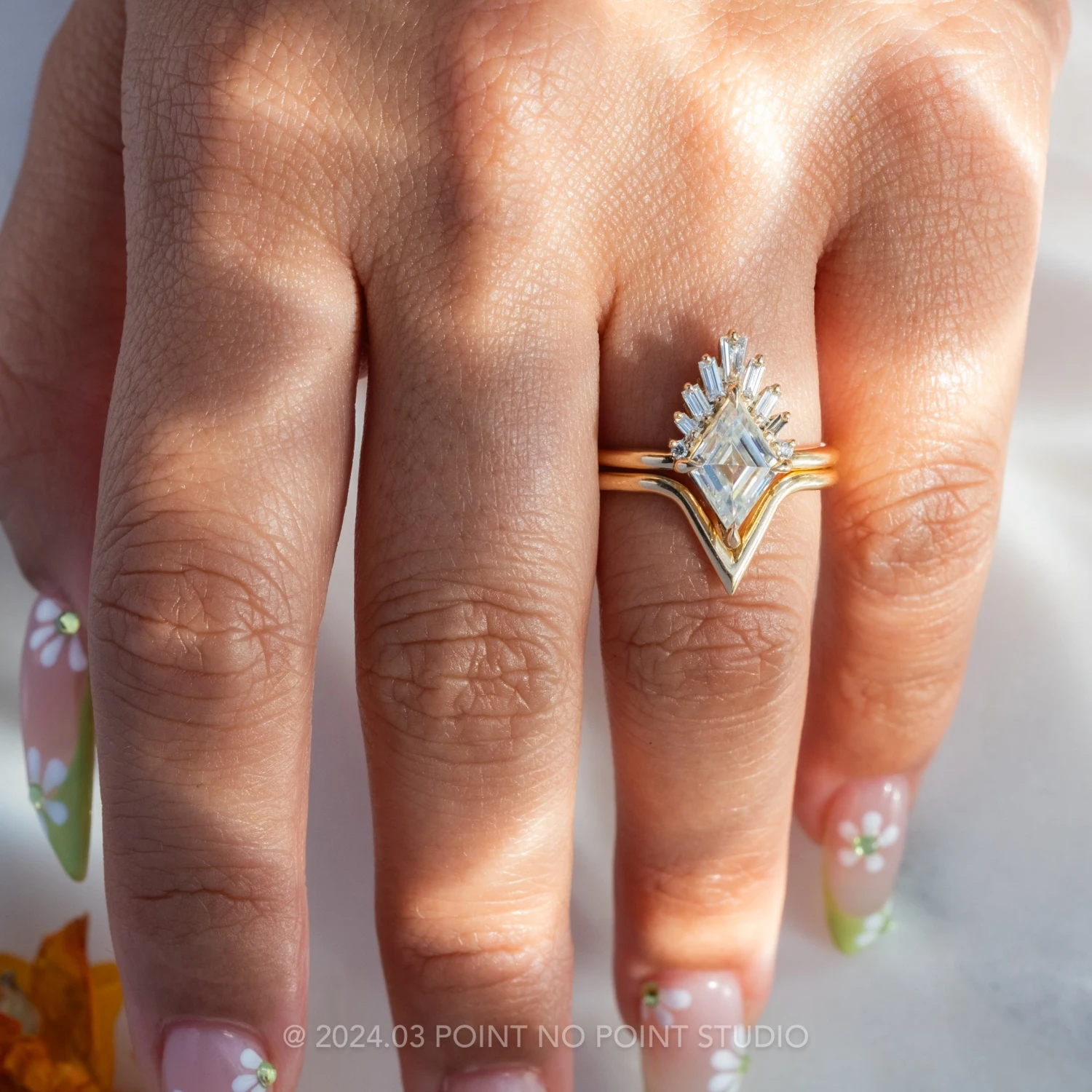 1.40 Carat Lozenge Moissanite And Diamond Engagement Ring, Wren Setting, 14K Yellow Gold 2 1.40 Carat Lozenge Moissanite And Diamond Engagement Ring, Wren Setting, 14K Yellow Gold - Image 2