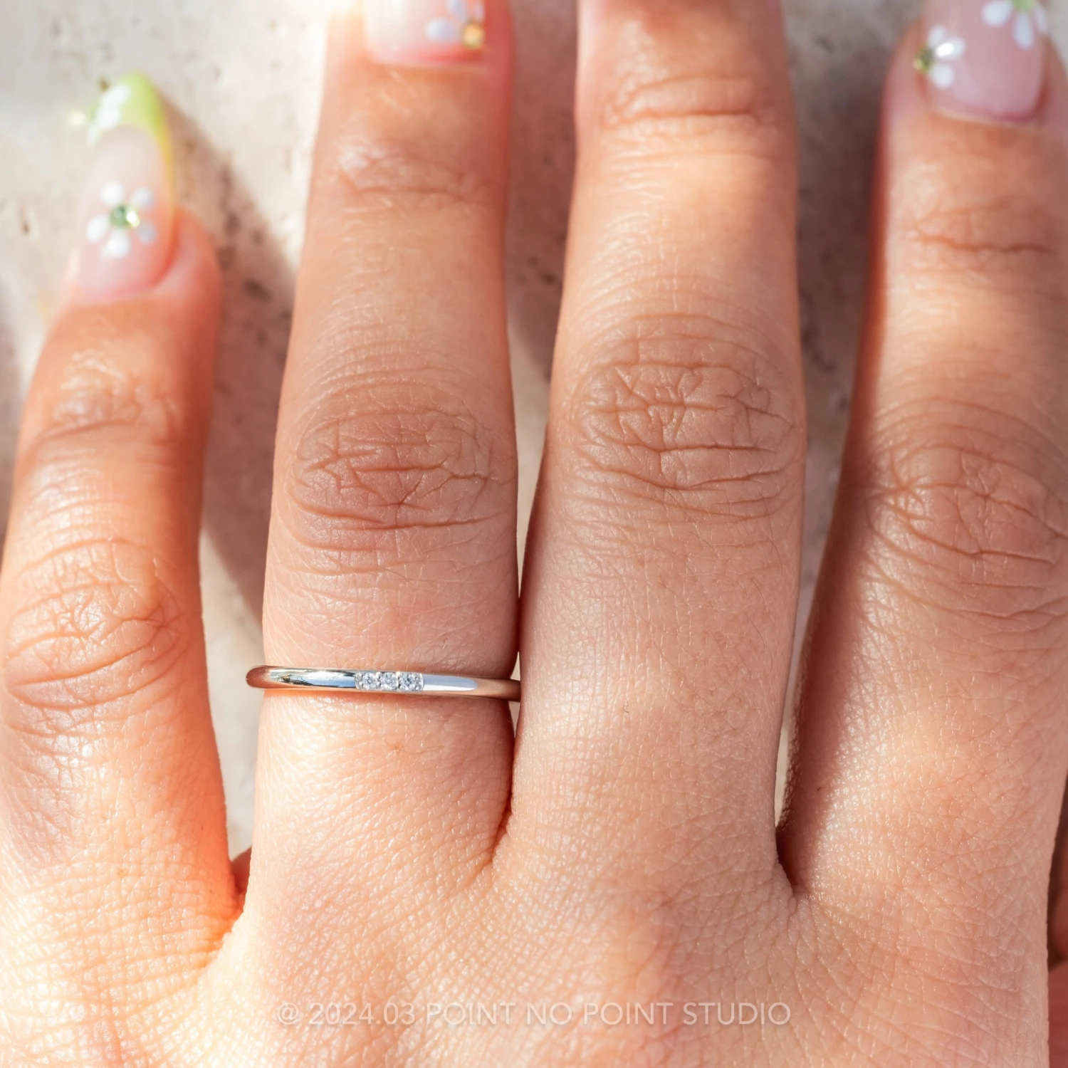 3 Diamond Round Wedding Band, 14k White Gold 2 3 Diamond Round Wedding Band, 14k White Gold - Image 2