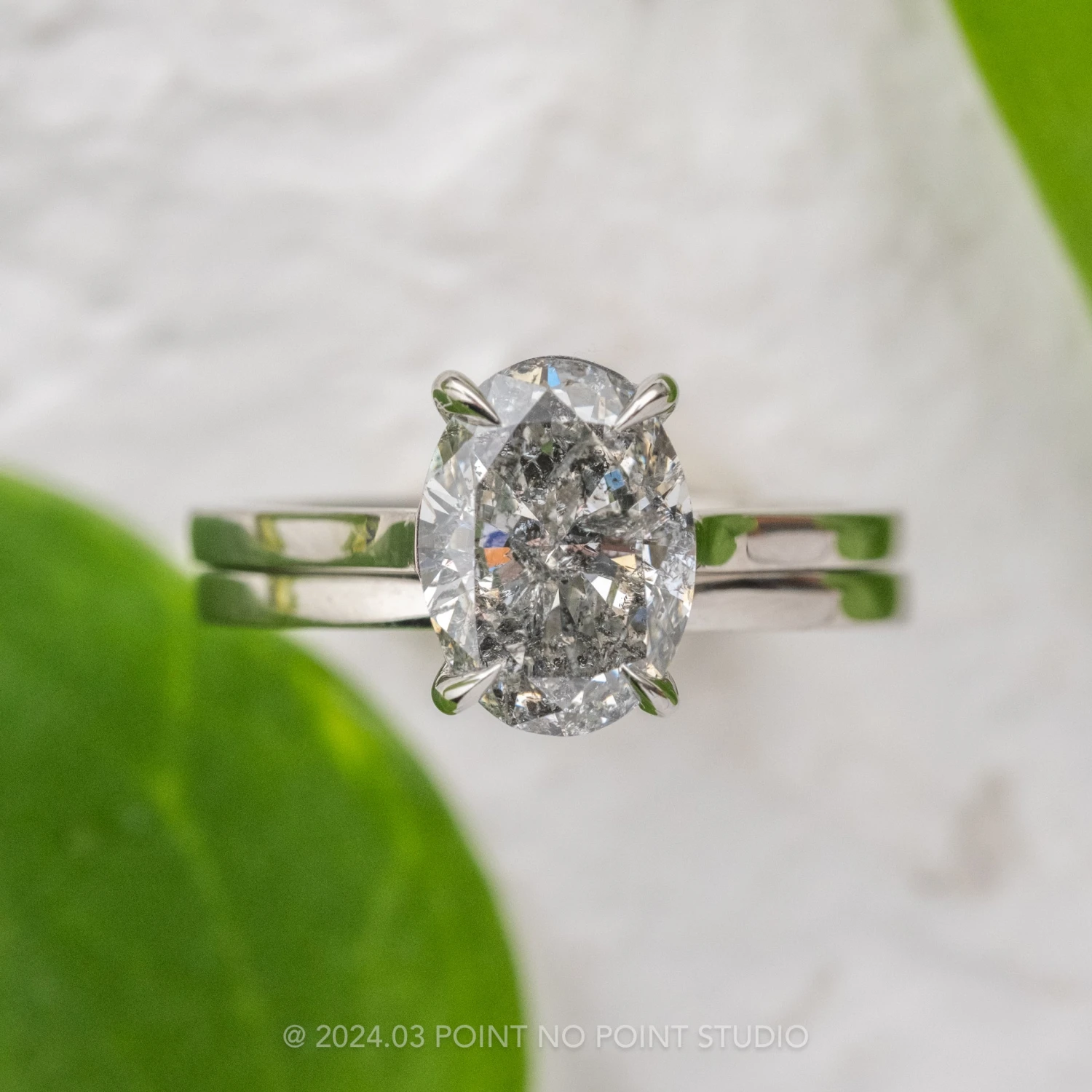 2.10 Carat Salt And Pepper Oval Diamond Engagement Ring, Lark Setting, 14K White Gold 3 2.10 Carat Salt And Pepper Oval Diamond Engagement Ring, Lark Setting, 14K White Gold - Image 3