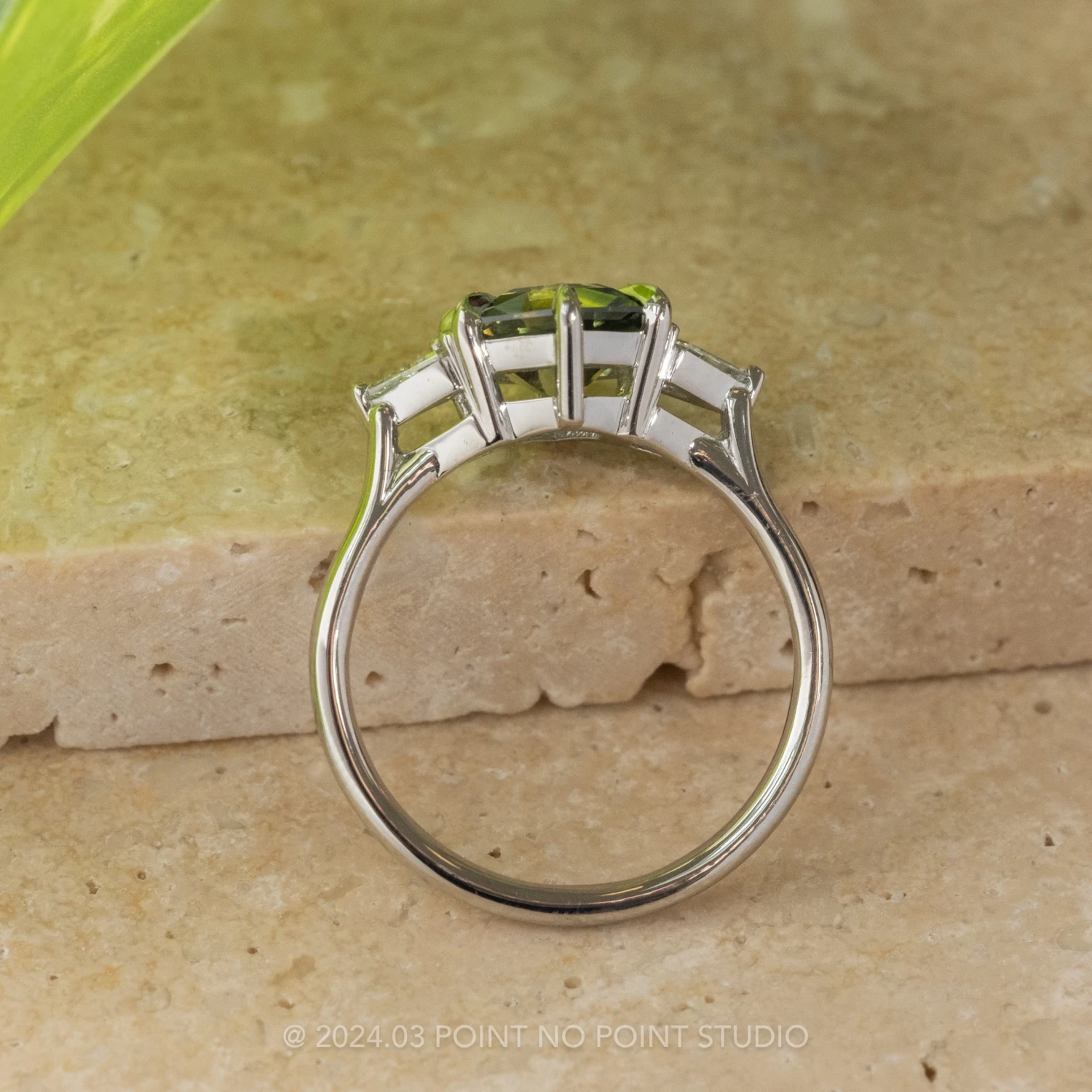 2.23 Carat Green Hexagon Sapphire And Diamond Engagement Ring, Lea Setting, Platinum 4 2.23 Carat Green Hexagon Sapphire And Diamond Engagement Ring, Lea Setting, Platinum - Image 4