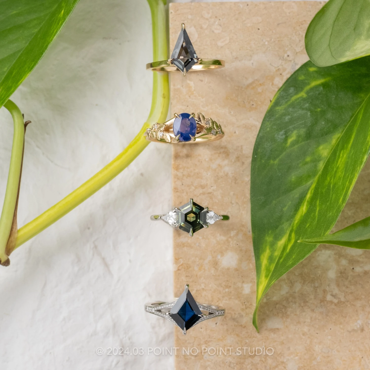 2.23 Carat Green Hexagon Sapphire And Diamond Engagement Ring, Lea Setting, Platinum 5 2.23 Carat Green Hexagon Sapphire And Diamond Engagement Ring, Lea Setting, Platinum - Image 5