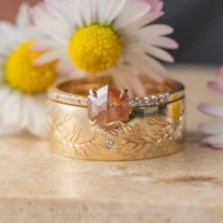 Engraved Single Diamond Ellipse Setting Wedding Ring, 14k Yellow Gold, Polished Finish 7 Engraved Single Diamond Ellipse Setting Wedding Ring, 14k Yellow Gold, Polished Finish -Point No Point Studio Store 20240412 SFS0085