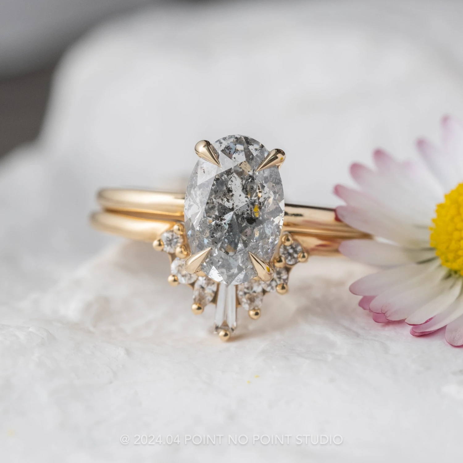 2.14 Carat Canadian Salt And Pepper Oval Diamond Engagement Ring, Basket Jane Setting, 14K Yellow Gold 3 2.14 Carat Canadian Salt And Pepper Oval Diamond Engagement Ring, Basket Jane Setting, 14K Yellow Gold - Image 3