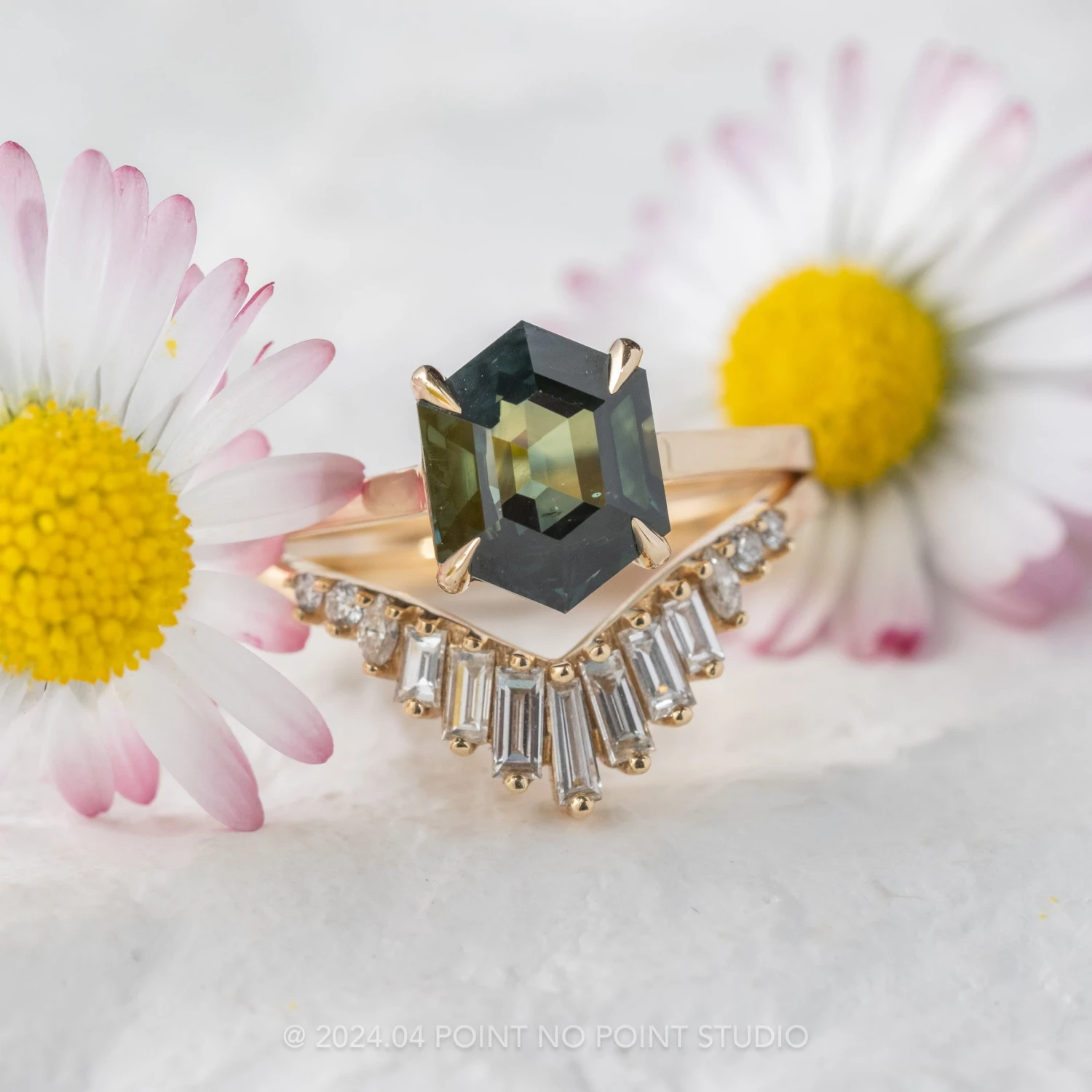 3.04 Carat Hexagon Sapphire Engagement Ring, Lark Setting, 14k Yellow Gold 3 3.04 Carat Hexagon Sapphire Engagement Ring, Lark Setting, 14k Yellow Gold - Image 3