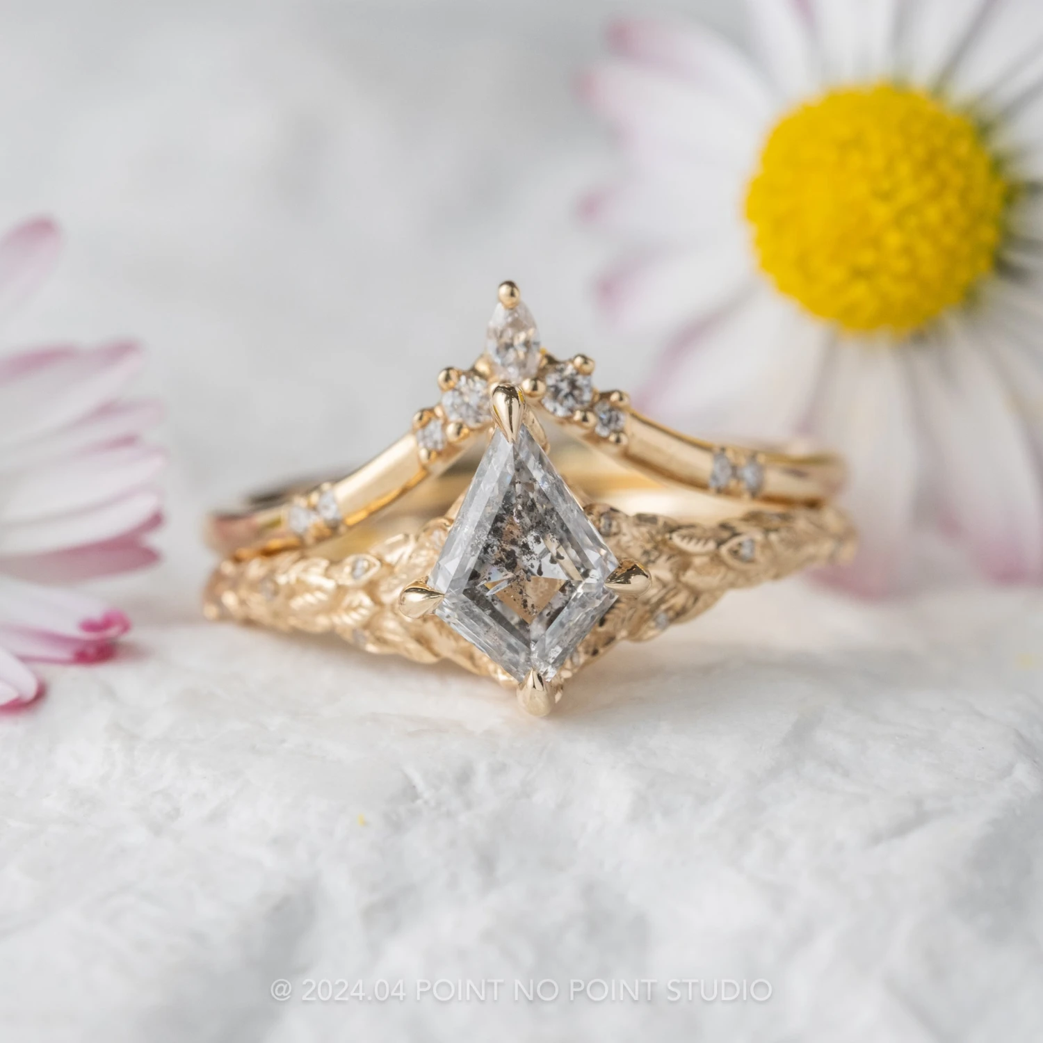 1.06 Carat Canadian Salt And Pepper Kite Diamond Engagement Ring, Pixie Setting, 14k Yellow Gold 3 1.06 Carat Canadian Salt And Pepper Kite Diamond Engagement Ring, Pixie Setting, 14k Yellow Gold - Image 3