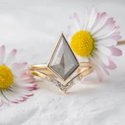 2.23 Carat Salt And Pepper Kite Diamond Engagement Ring, Bezel Jane Setting, 14K Yellow Gold -Point No Point Studio Store 20240412 SFS0102