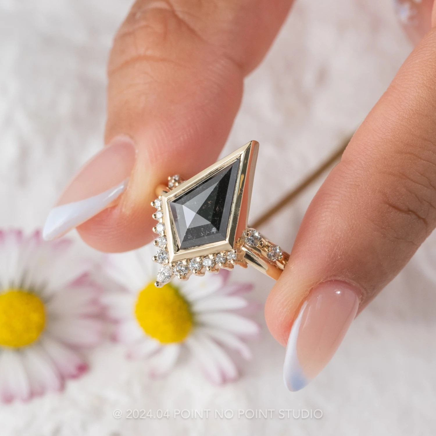 3.02 Carat Black Kite Diamond Engagement Ring, Bezel Ava Setting, 14K Yellow Gold 3 3.02 Carat Black Kite Diamond Engagement Ring, Bezel Ava Setting, 14K Yellow Gold - Image 3