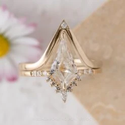 1.71 Carat Kite Moissanite Engagement Ring, Avaline Setting, 14K Yellow Gold -Point No Point Studio Store 20240412 SFS0106
