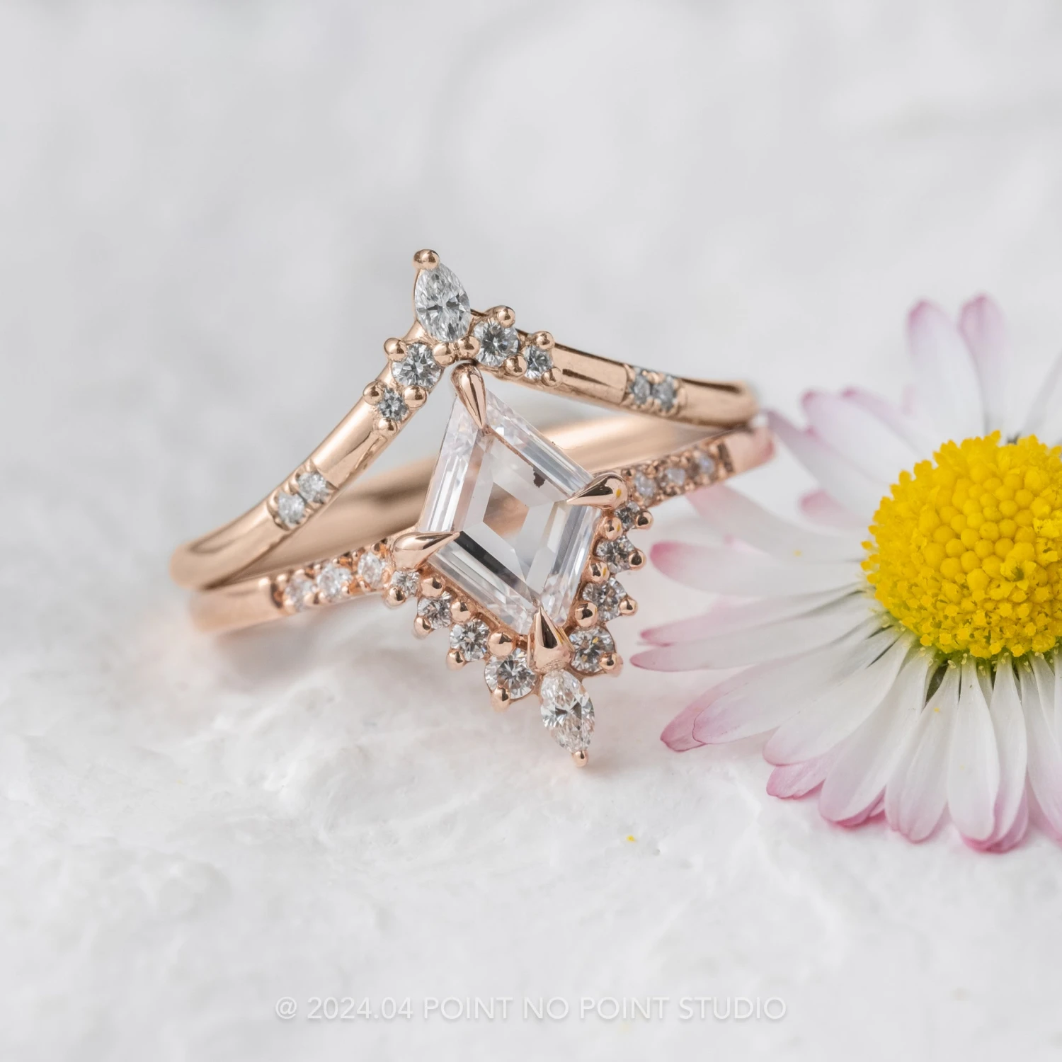 .85 Carat Clear Lozenge Diamond Engagement Ring, Avaline Setting, 14K Rose Gold 3 .85 Carat Clear Lozenge Diamond Engagement Ring, Avaline Setting, 14K Rose Gold - Image 3