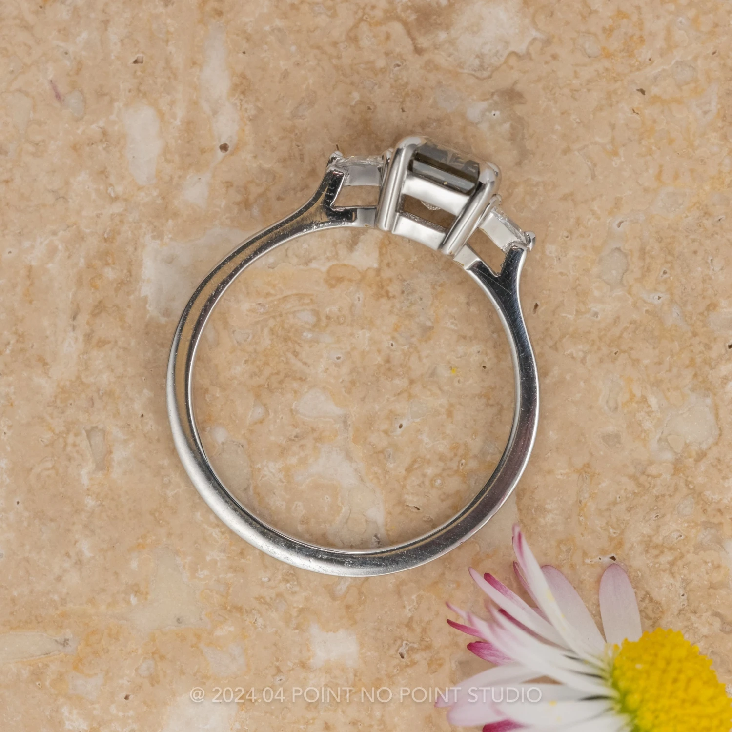 1.28 Carat Fancy Grey Emerald Shaped Diamond Engagement Ring, Lea Setting, Platinum 4 1.28 Carat Fancy Grey Emerald Shaped Diamond Engagement Ring, Lea Setting, Platinum - Image 4