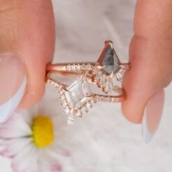 .85 Carat Clear Lozenge Diamond Engagement Ring, Avaline Setting, 14K Rose Gold 9 .85 Carat Clear Lozenge Diamond Engagement Ring, Avaline Setting, 14K Rose Gold -Point No Point Studio Store 20240412 SFS0130