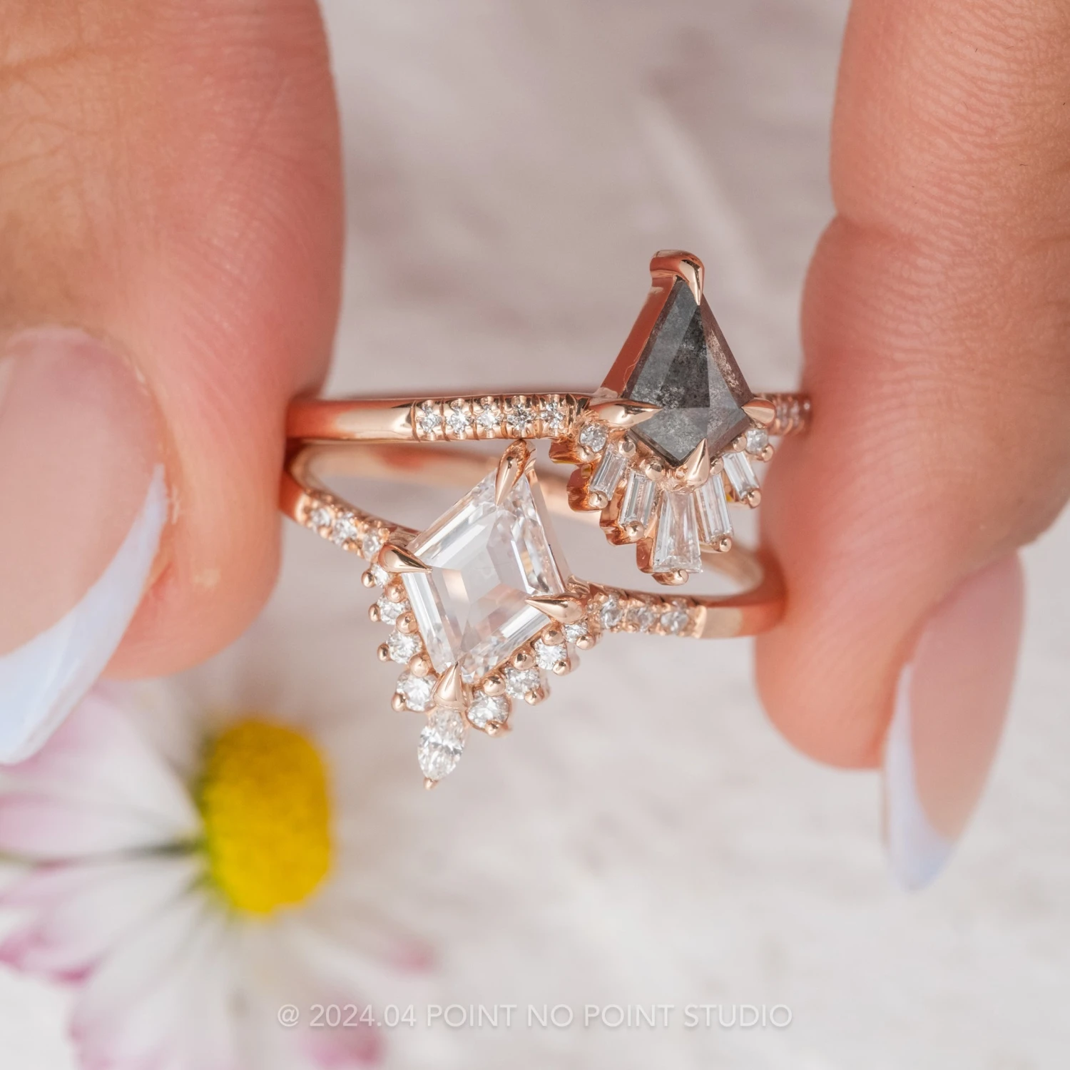 .85 Carat Clear Lozenge Diamond Engagement Ring, Avaline Setting, 14K Rose Gold 4 .85 Carat Clear Lozenge Diamond Engagement Ring, Avaline Setting, 14K Rose Gold - Image 4