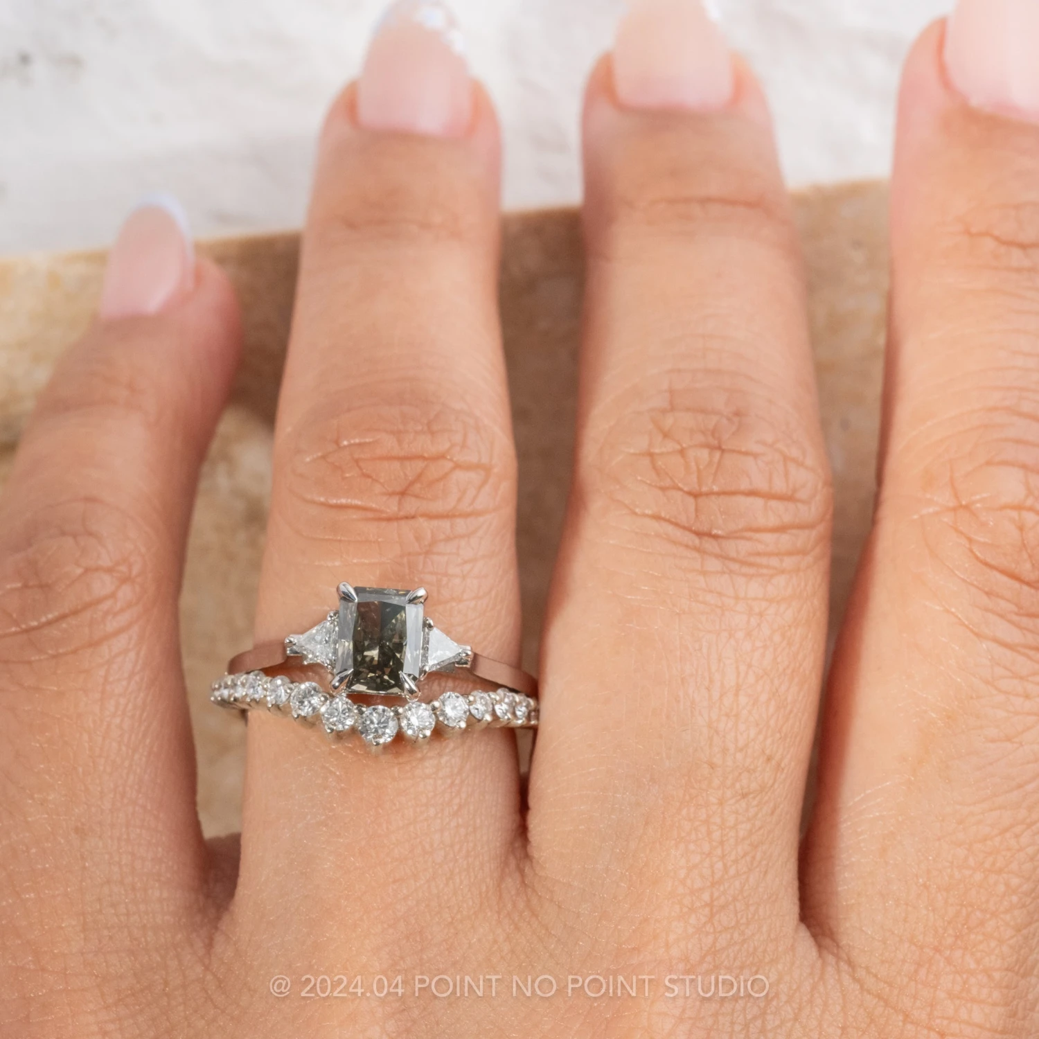 1.28 Carat Fancy Grey Emerald Shaped Diamond Engagement Ring, Lea Setting, Platinum 2 1.28 Carat Fancy Grey Emerald Shaped Diamond Engagement Ring, Lea Setting, Platinum - Image 2