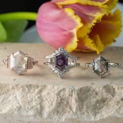 4.14 Carat Icy Grey Hexagon Diamond Engagement Ring, Eleanor Setting, 14K Rose Gold 11 4.14 Carat Icy Grey Hexagon Diamond Engagement Ring, Eleanor Setting, 14K Rose Gold -Point No Point Studio Store 20240426 SFS0089