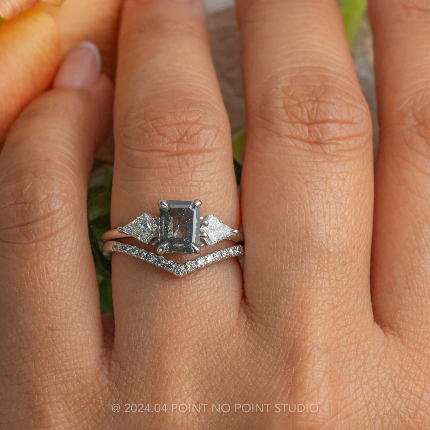 1.58 Carat Fancy Grey Emerald Shaped Diamond Engagement Ring, Zoe Setting, Platinum 2 1.58 Carat Fancy Grey Emerald Shaped Diamond Engagement Ring, Zoe Setting, Platinum - Image 2