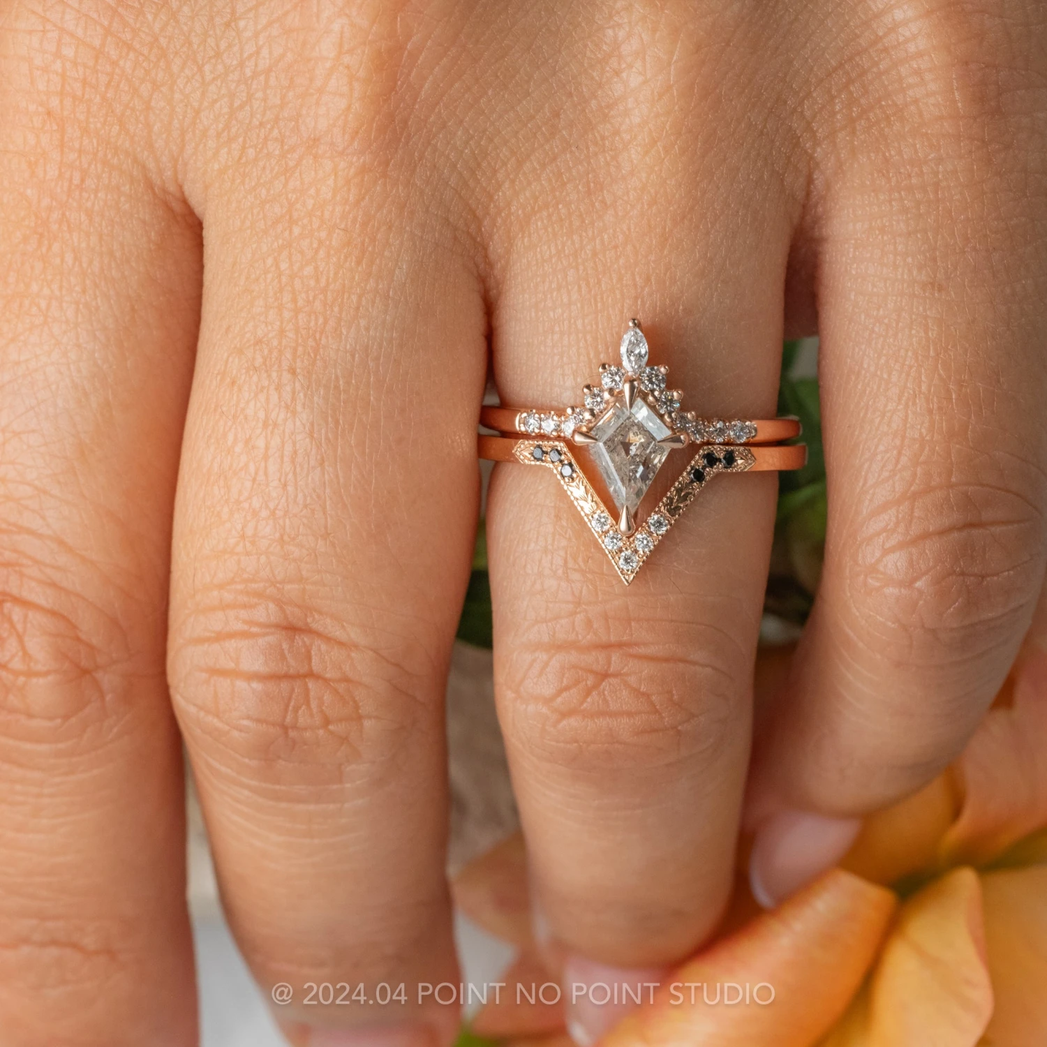 .99 Carat Canadian Salt And Pepper Kite Diamond Engagement Ring, Avaline Setting, 14K Rose Gold 2 .99 Carat Canadian Salt And Pepper Kite Diamond Engagement Ring, Avaline Setting, 14K Rose Gold - Image 2