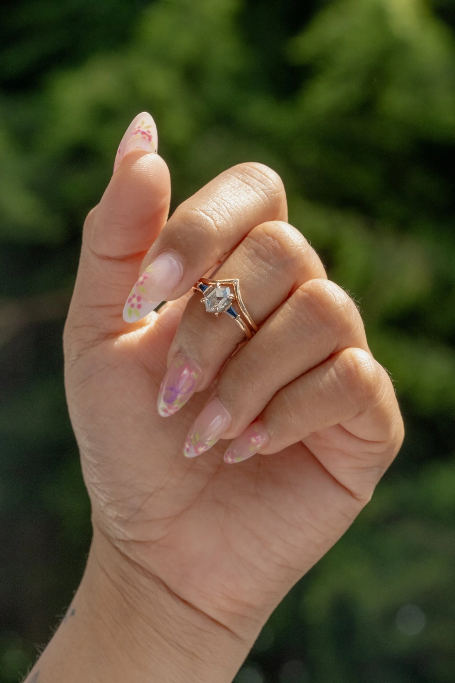 1.63 Carat Icy White Hexagon Diamond Engagement Ring, Zoe Setting, 14k Rose Gold 2 1.63 Carat Icy White Hexagon Diamond Engagement Ring, Zoe Setting, 14k Rose Gold - Image 2