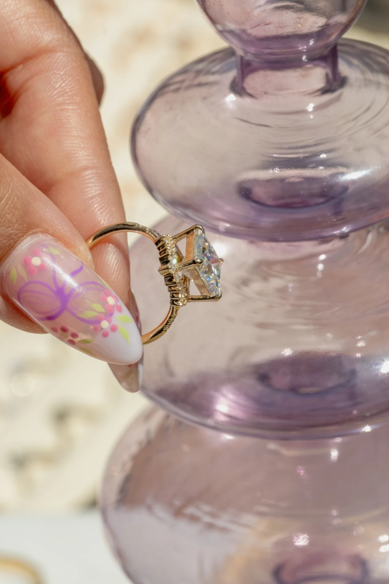 1.91 Carat Princess Cut Moissanite And Diamond Engagement Ring, Flora Setting, 14k Yellow Gold 3 1.91 Carat Princess Cut Moissanite And Diamond Engagement Ring, Flora Setting, 14k Yellow Gold - Image 3