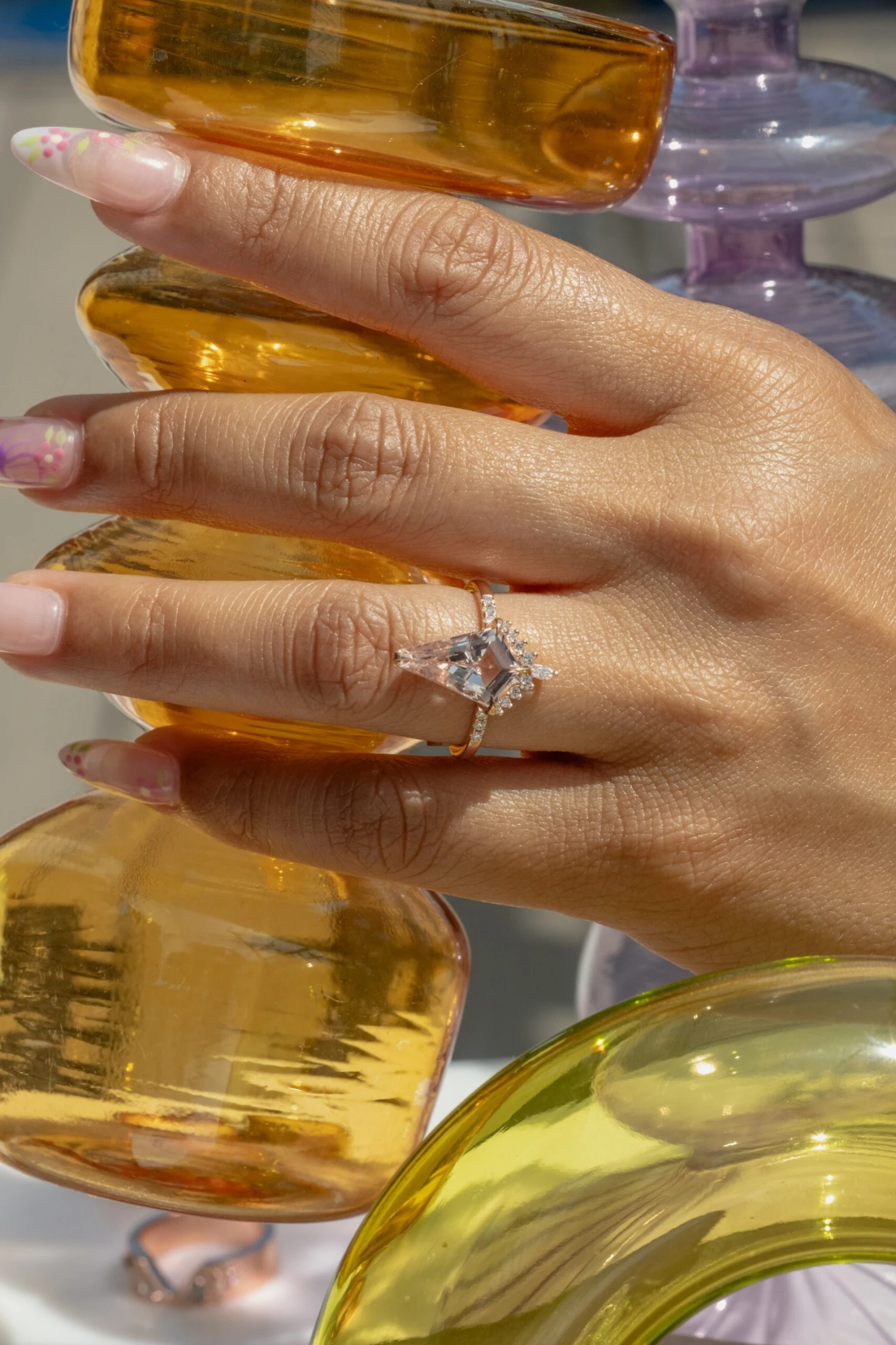 2.99 Carat Kite Morganite And Diamond Engagement Ring, Avaline Setting, 14k Rose Gold 2 2.99 Carat Kite Morganite And Diamond Engagement Ring, Avaline Setting, 14k Rose Gold - Image 2