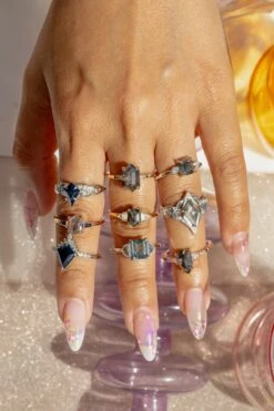 2.86 Carat Salt And Pepper Kite Diamond And Peridot Engagement Ring, Leaf Arwen Setting, Platinum -Point No Point Studio Store 20240514 SFS0073