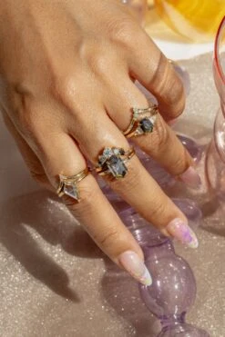 2.59 Carat Black Speckled Hexagon Diamond Engagement Ring, Ombre Lourdes Setting, 14k Yellow Gold -Point No Point Studio Store 20240514 SFS0075 d9f65308 83b4 49c4 9e1a 7f50e8f3d79c