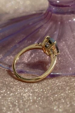 2.59 Carat Black Speckled Hexagon Diamond Engagement Ring, Ombre Lourdes Setting, 14k Yellow Gold -Point No Point Studio Store 20240514 SFS0081