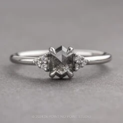 .60 Carat Black Speckled Hexagon Diamond Engagement Ring, Quinn Setting, 14k White Gold
