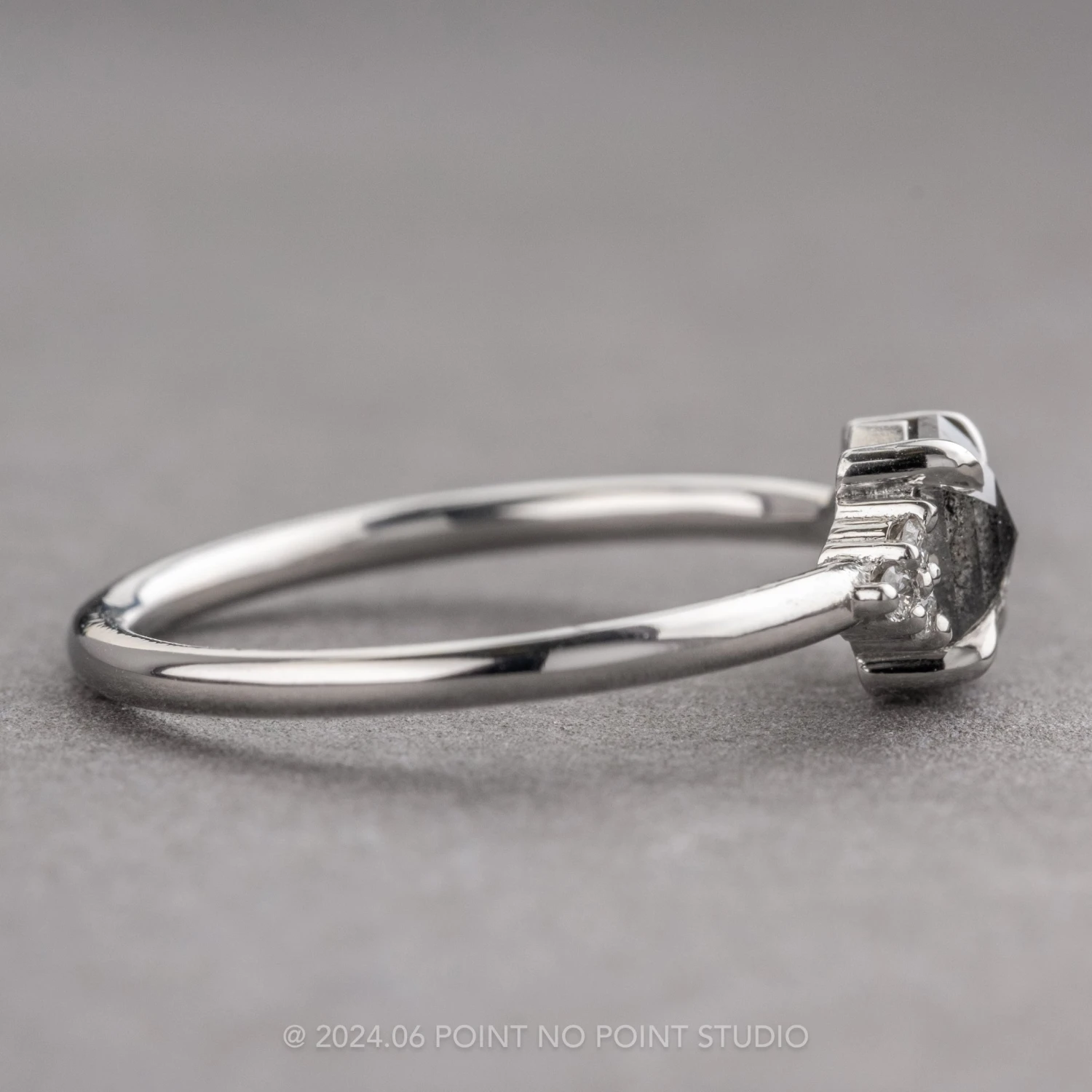 .60 Carat Black Speckled Hexagon Diamond Engagement Ring, Quinn Setting, 14k White Gold 2 .60 Carat Black Speckled Hexagon Diamond Engagement Ring, Quinn Setting, 14k White Gold - Image 2