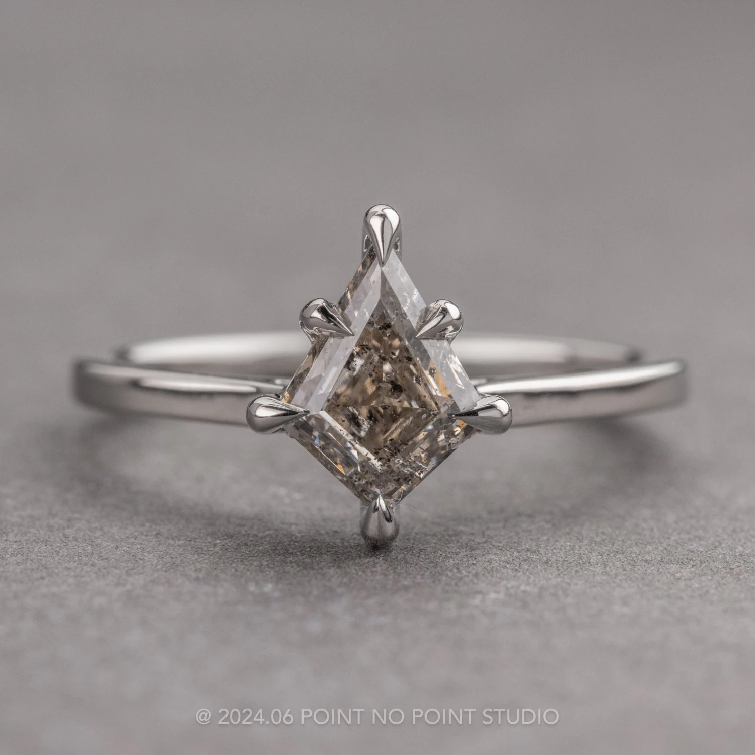 1.29 Carat Canadian Salt And Pepper Kite Diamond Engagement Ring, Lenora Setting, Platinum 1 1.29 Carat Canadian Salt And Pepper Kite Diamond Engagement Ring, Lenora Setting, Platinum