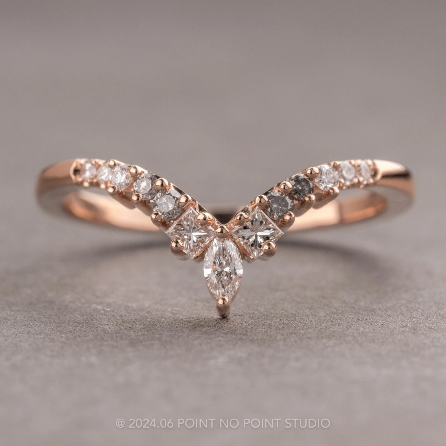 Marquise Diamond Wedding Band, Willa Setting, 14K Rose Gold 1 Marquise Diamond Wedding Band, Willa Setting, 14K Rose Gold