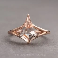 1.02 Carat Kite Morganite Engagement Ring, Split Shank Jane Setting, 14K Rose Gold