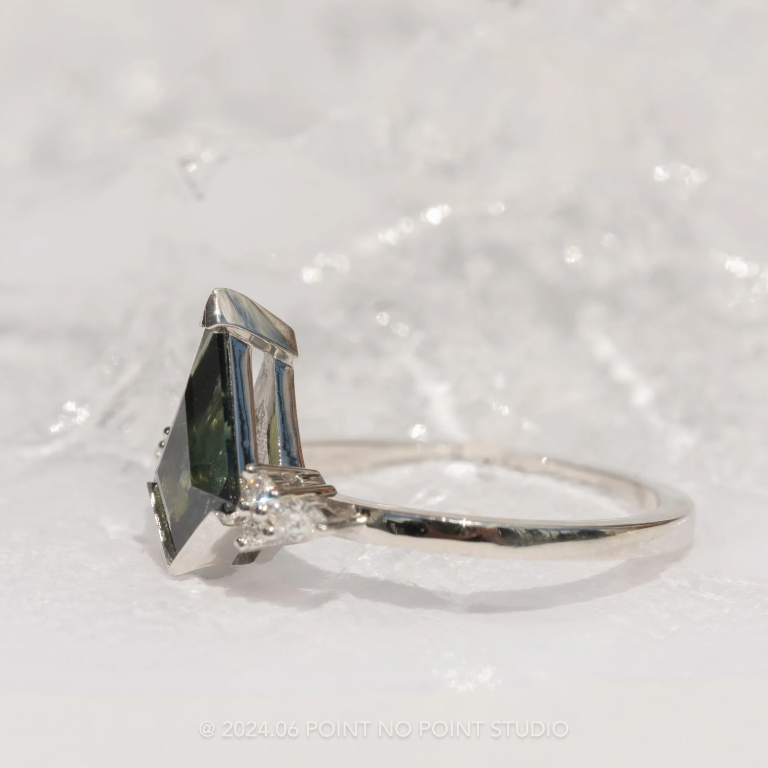 2.21 Carat Teal Kite Sapphire And Diamond Engagement Ring, Quinn Setting, Platinum 3 2.21 Carat Teal Kite Sapphire And Diamond Engagement Ring, Quinn Setting, Platinum - Image 3