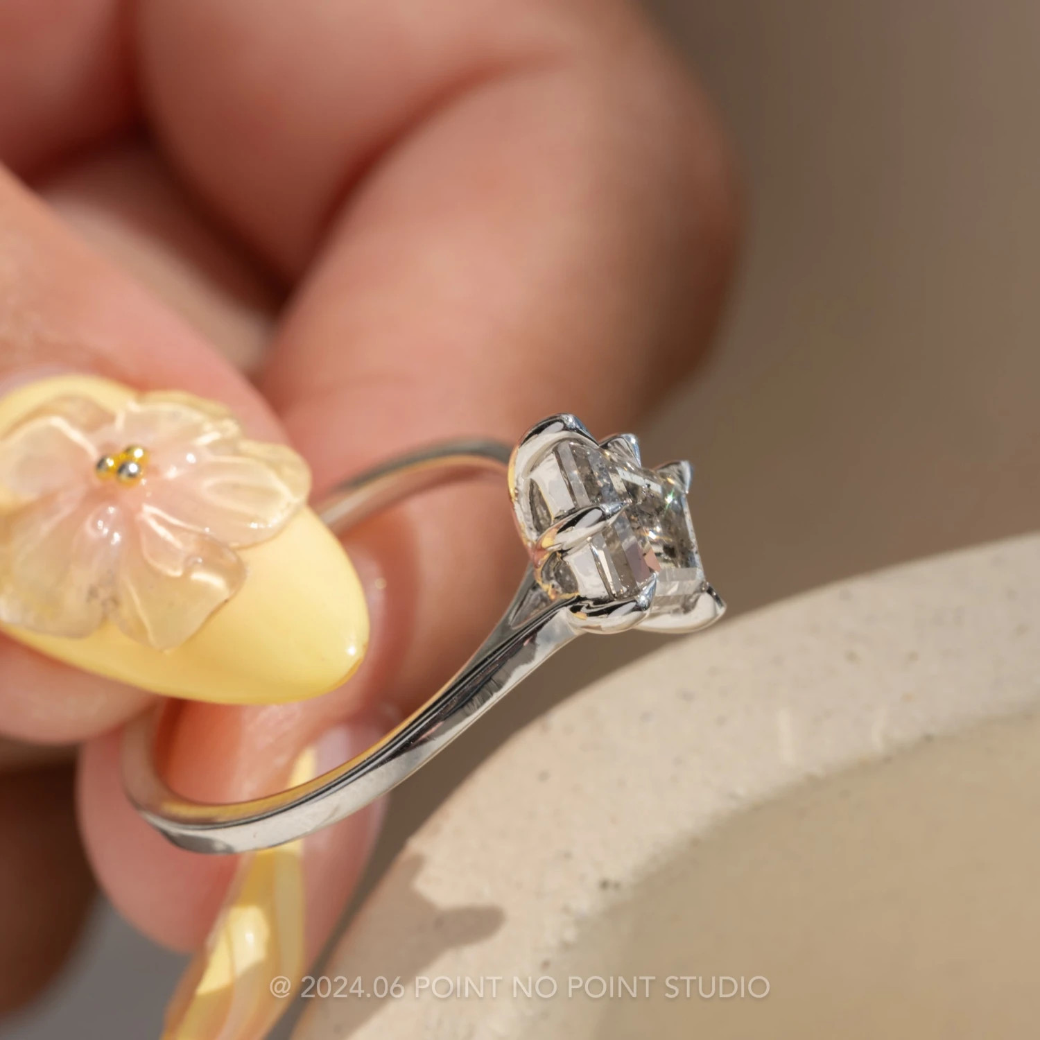 1.29 Carat Canadian Salt And Pepper Kite Diamond Engagement Ring, Lenora Setting, Platinum 2 1.29 Carat Canadian Salt And Pepper Kite Diamond Engagement Ring, Lenora Setting, Platinum - Image 2