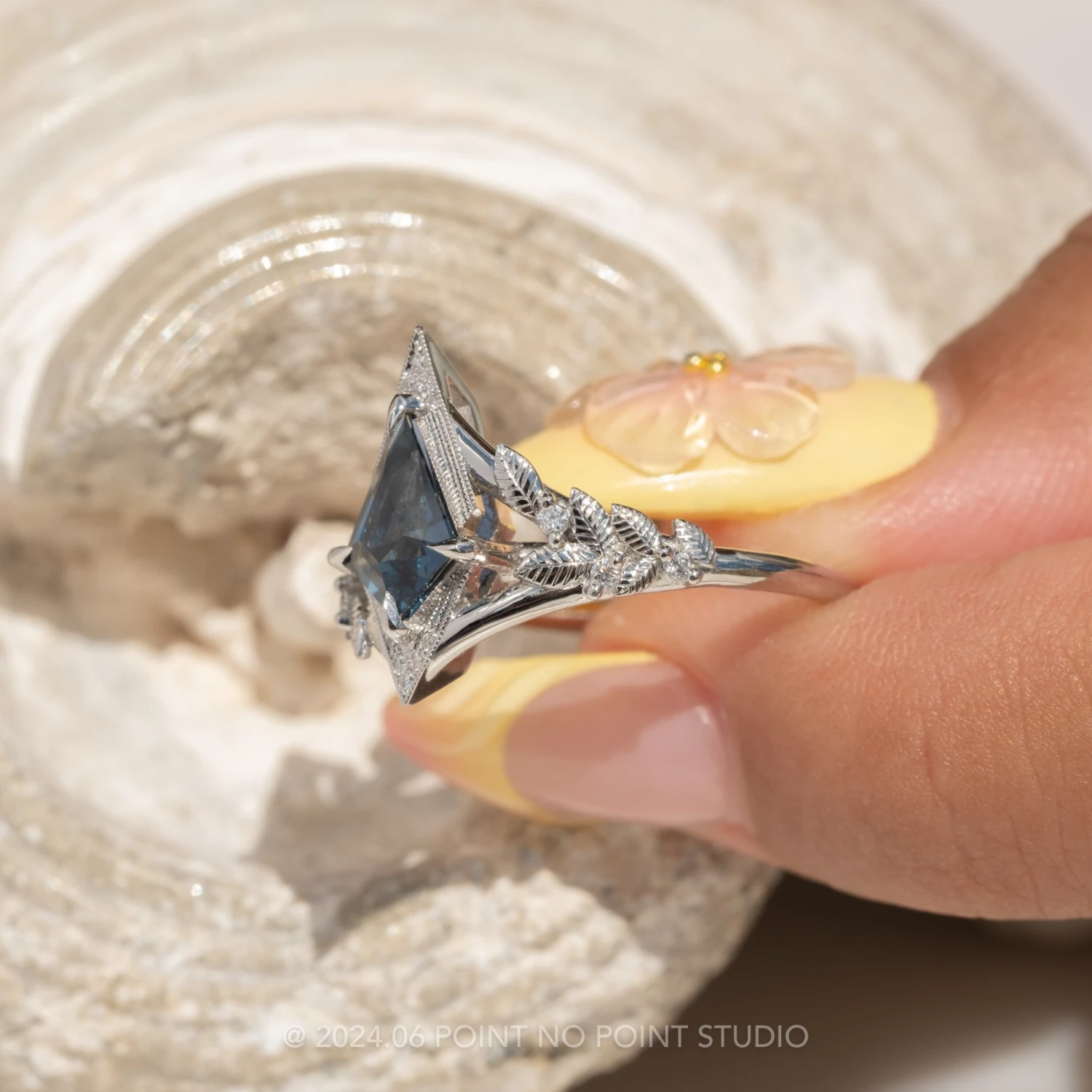 1.10 Carat Blue Kite Sapphire And Diamond Engagement Ring, Thistle Setting, Platinum 3 1.10 Carat Blue Kite Sapphire And Diamond Engagement Ring, Thistle Setting, Platinum - Image 3