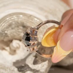 2.18 Carat Black Speckled Hexagon Diamond Engagement Ring, Lea Setting, 14K Rose Gold -Point No Point Studio Store 20240618 SFS0059
