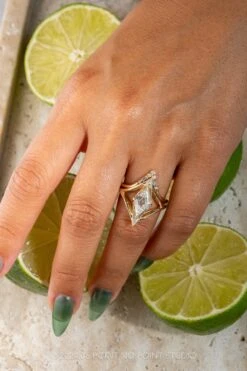 1.21 Carat Kite Moissanite And Diamond Engagement Ring, Arwen Setting, 14k Yellow Gold 7 1.21 Carat Kite Moissanite And Diamond Engagement Ring, Arwen Setting, 14k Yellow Gold -Point No Point Studio Store 20240626 SFS0084