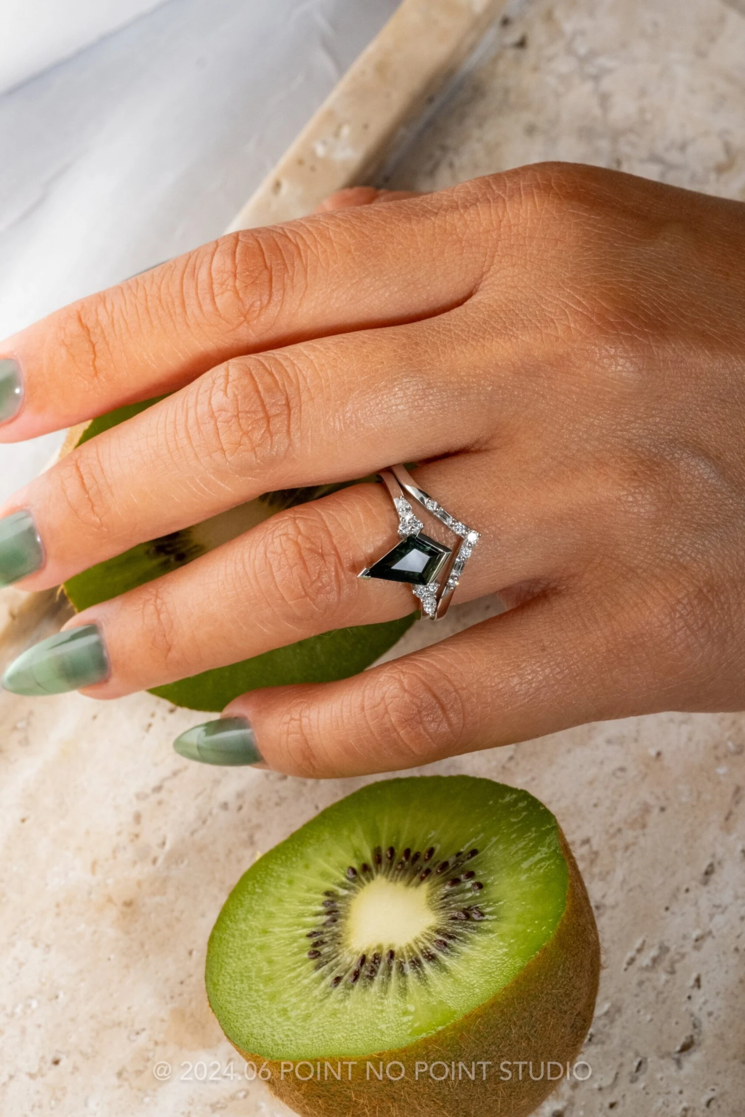 2.21 Carat Teal Kite Sapphire And Diamond Engagement Ring, Quinn Setting, Platinum 2 2.21 Carat Teal Kite Sapphire And Diamond Engagement Ring, Quinn Setting, Platinum - Image 2