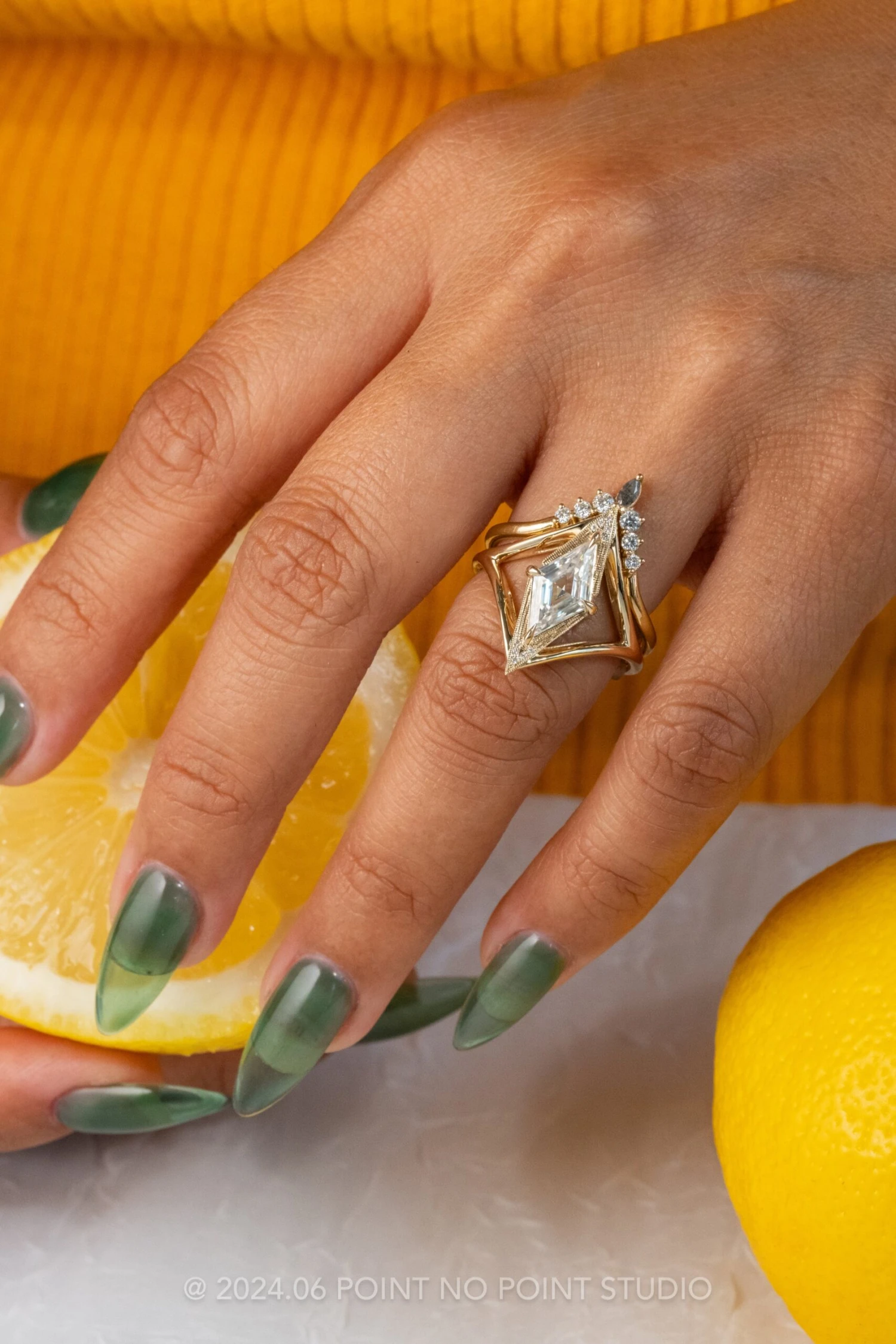 1.21 Carat Kite Moissanite And Diamond Engagement Ring, Arwen Setting, 14k Yellow Gold 2 1.21 Carat Kite Moissanite And Diamond Engagement Ring, Arwen Setting, 14k Yellow Gold - Image 2