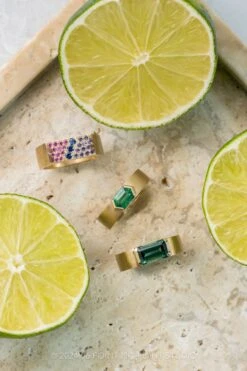 Green Emerald Shaped Tourmaline Engagement Ring, Cepheus Setting, 14K Yellow Gold -Point No Point Studio Store 20240626 SFS0124 1