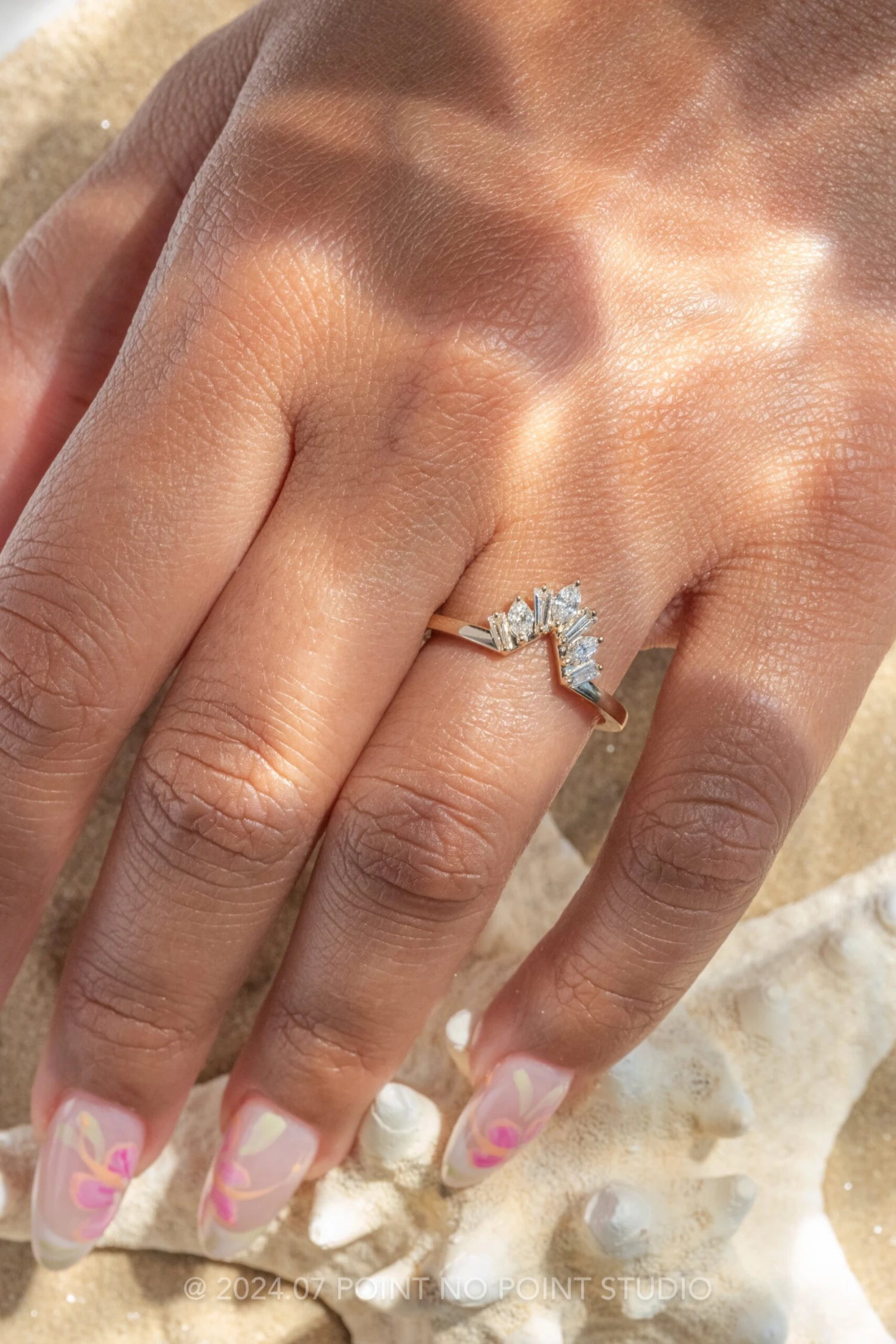 Marquise And Baguette White Diamond Squared Wedding Band, Thyme Setting, 14K Yellow Gold 2 Marquise And Baguette White Diamond Squared Wedding Band, Thyme Setting, 14K Yellow Gold - Image 2